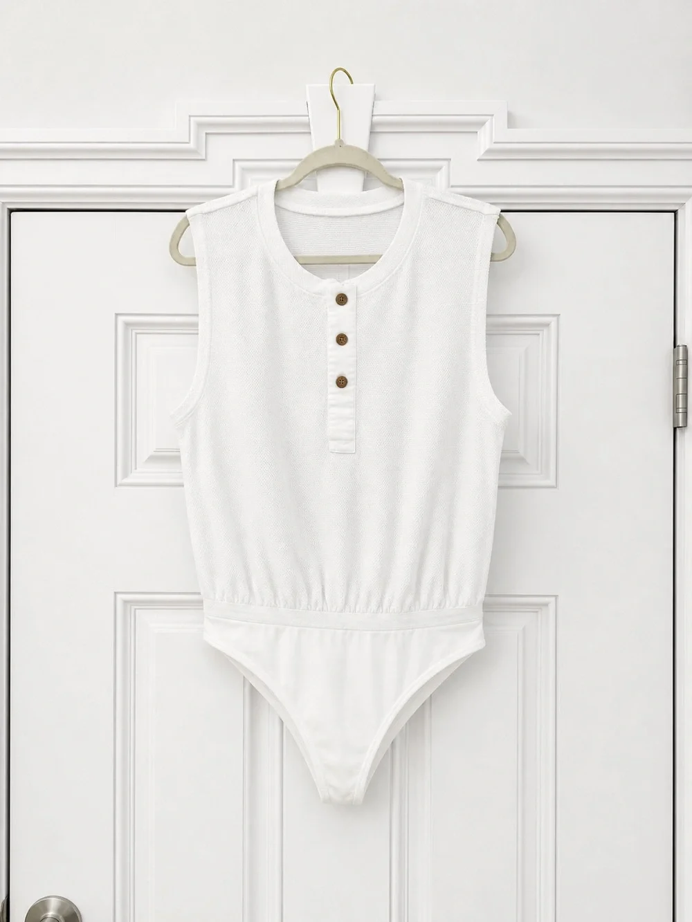 Free People Peek Aye Bodysuit White Buttons Sleeveless Cotton L NWT - Picture 6 of 7